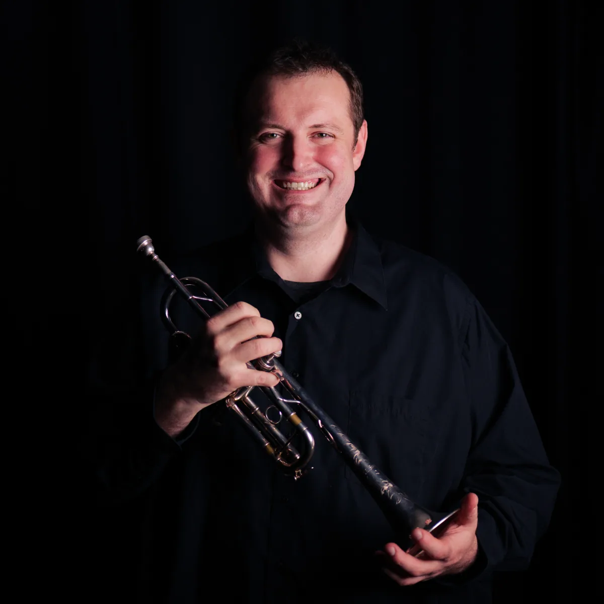 Mathew Harwich with his trumpet